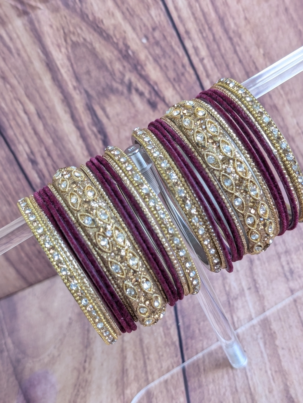 Indian Jewelry | Elegant Gold & Burgundy Bangle Set | Bridal Bangles